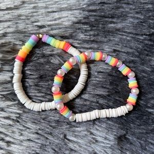 New Duo Pastel Rainbow Clay Bead Artisan Bracelet Set